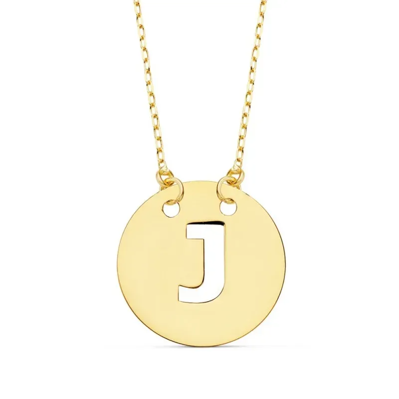 Gargantilla oro 18k cadena 42cm. forzada colgante letra J chapa 15mm. calada