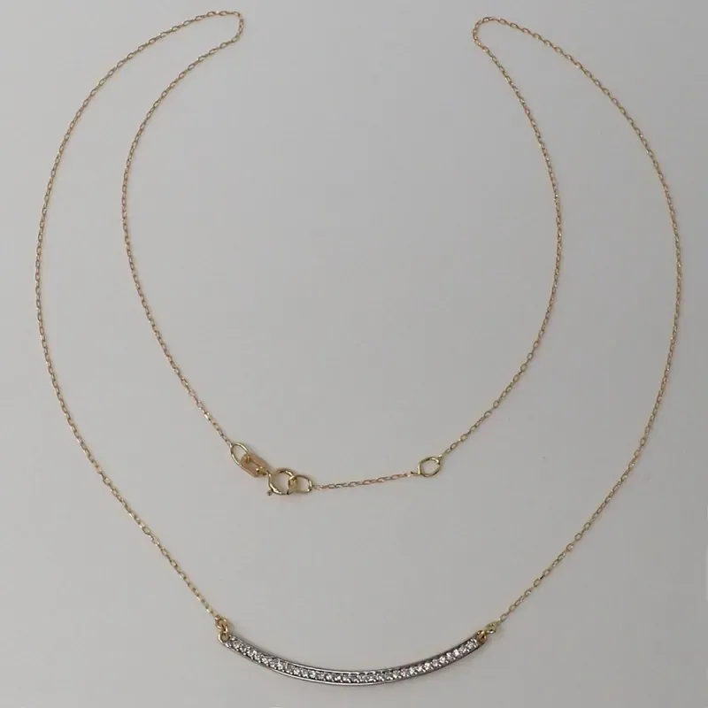 Gargantilla oro bicolor 18k mujer 44cm. centro barra 40mm. curva circonitas