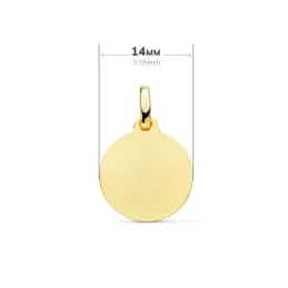Colgante oro 18k disco chapa liso 14mm. borde detalles tallados