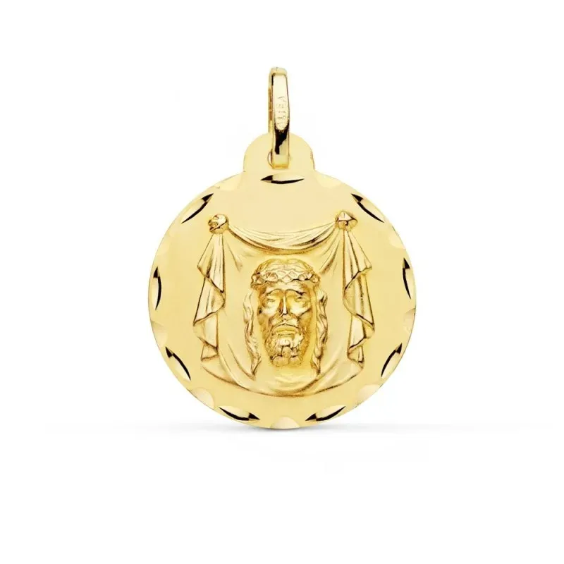 Medalla oro 18k Santa Faz 22mm. redonda borde tallado