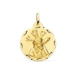 Medalla oro 18k Cristo Gran Poder 22mm. redonda borde tallado