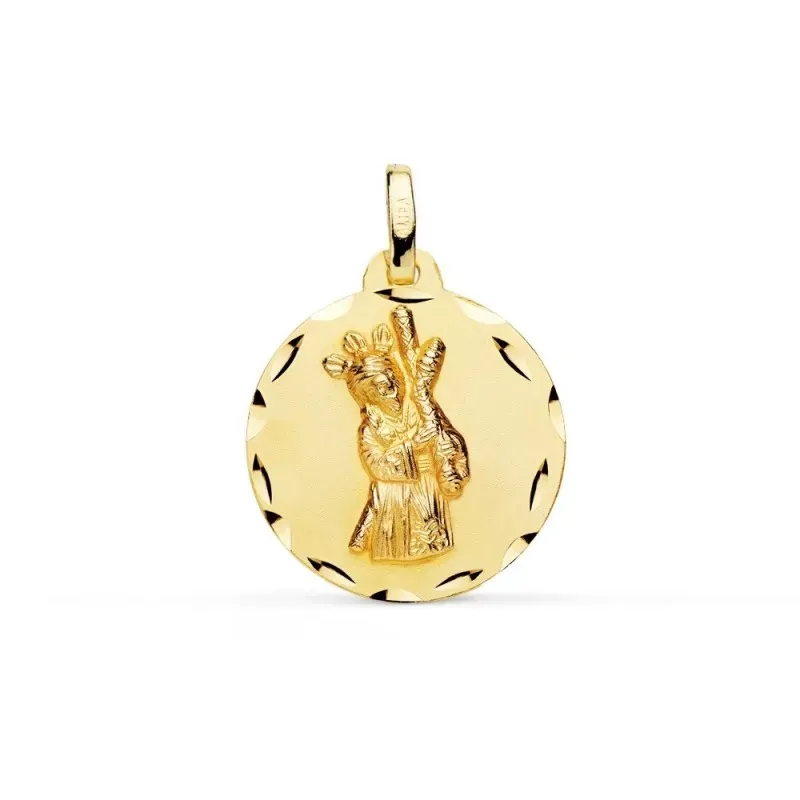 Medalla oro 18k Cristo Gran Poder 18mm. redonda borde tallado