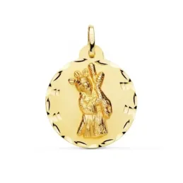Medalla oro 18k Cristo Gran Poder 24mm. redonda borde tallado