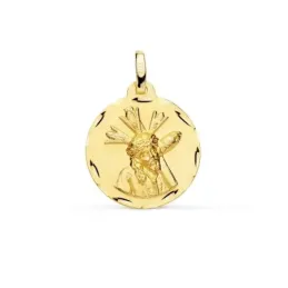 Medalla oro 18k Cristo Gran Poder redonda 18mm. borde tallado