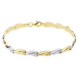 Pulsera oro bicolor 18k estampación semirrígida 19cm. eslabones brillo formas cierre mosquetón