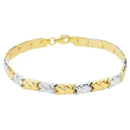 Pulsera oro bicolor 18k estampación semirrígida 19cm. eslabones rectángulos brillo cierre mosquetón