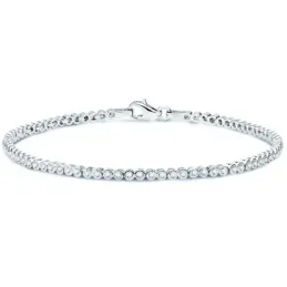 Pulsera oro blanco 18k mujer 19cm. eslabones forma redonda circonitas cierre mosquetón