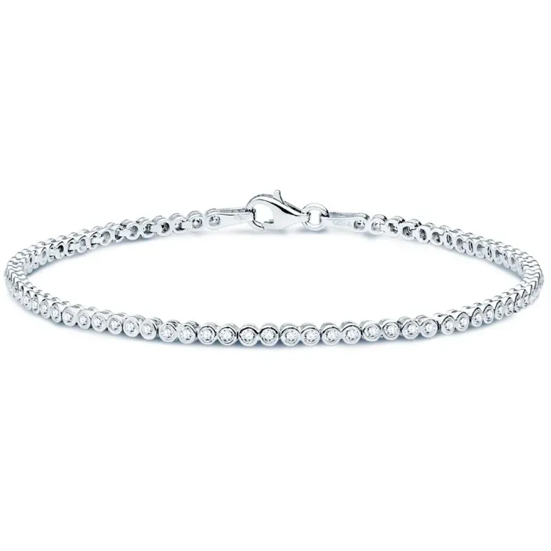 Pulsera oro blanco 18k mujer 19cm. eslabones forma redonda circonitas cierre mosquetón