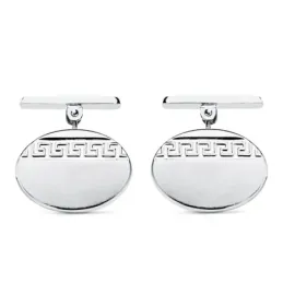 Gemelos oro blanco 18k ovales 18mm. motivo greca lisos