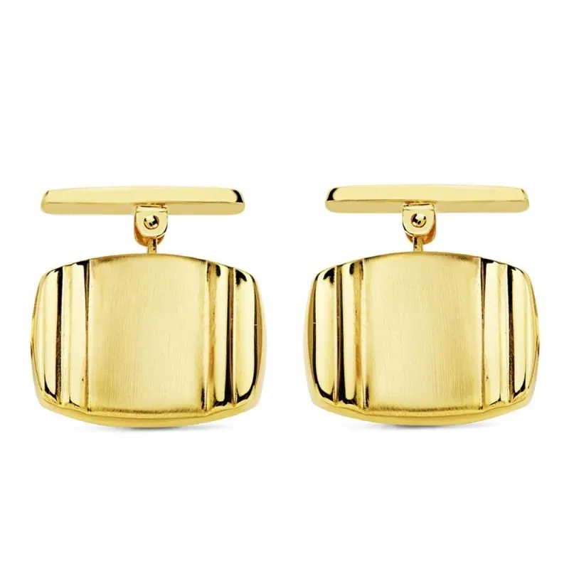 Gemelos oro 18k tonel rectangular 17mm. bandas liso cierre rígido