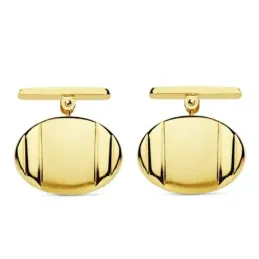 Gemelos oro 18k ovales 18mm. bandas laterales lisos cierre rígido