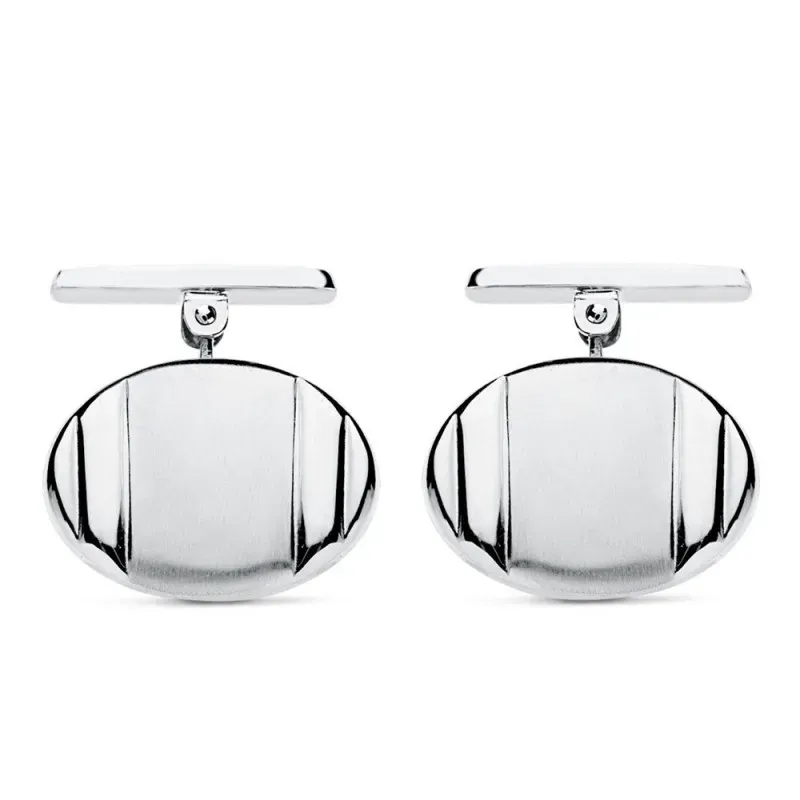 Gemelos oro blanco 18k ovales 18mm. bandas laterales lisos