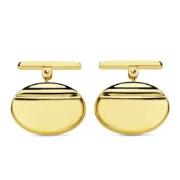 Gemelos oro 18k ovales 18mm. bandas horizontales lisos cierre rígido