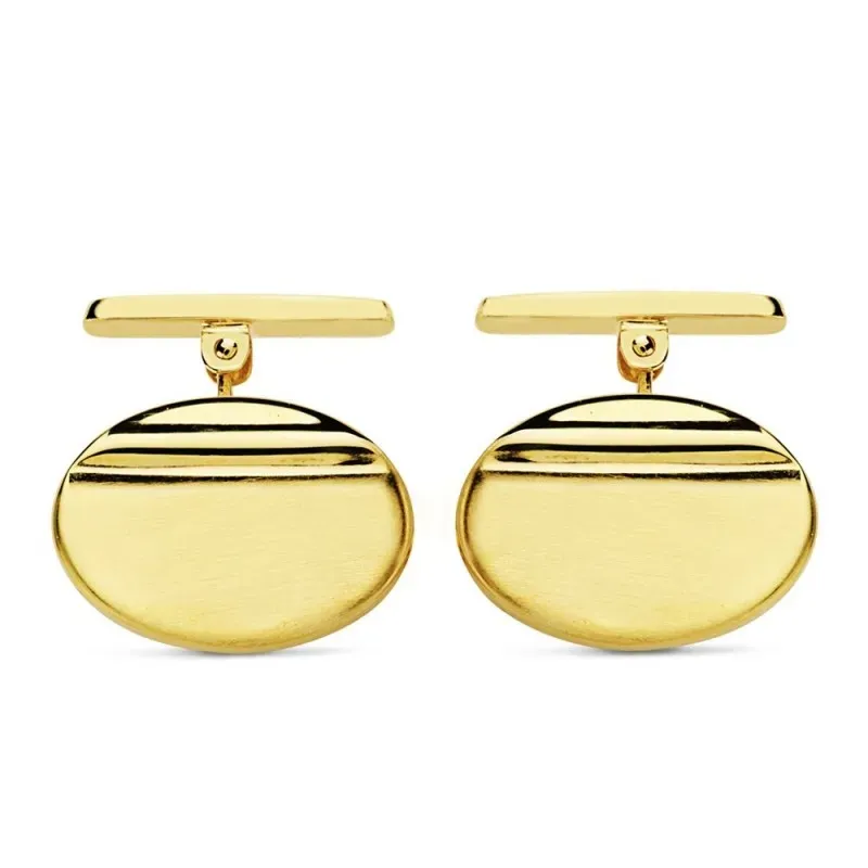 Gemelos oro 18k ovales 18mm. bandas horizontales lisos cierre rígido