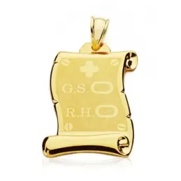 Colgante oro 9k pergamino 28mm. liso G.S. R.H. grupo sanguíneo cruz