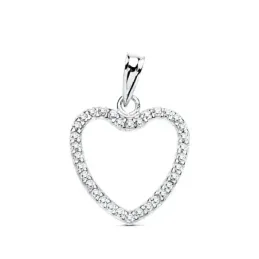 Colgante oro blanco 9k corazón 17mm. calado cerco circonitas