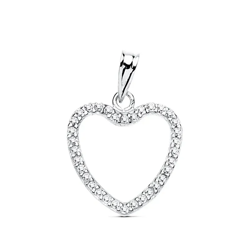 Colgante oro blanco 9k corazón 17mm. calado cerco circonitas
