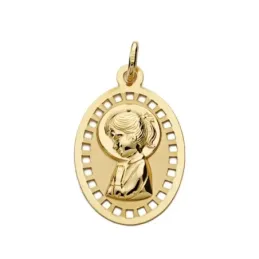 Medalla oro 9k Virgen Niña 23mm. oval bordes detalle calado