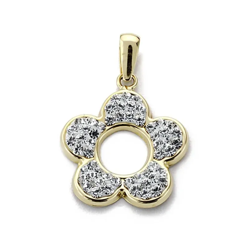 Colgante oro 9k mujer flor 16mm. centro calado pétalos circonitas