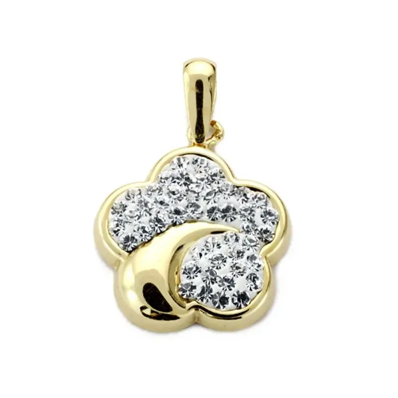 Colgante oro 9k mujer flor 15mm. pétalos circonitas detalle banda