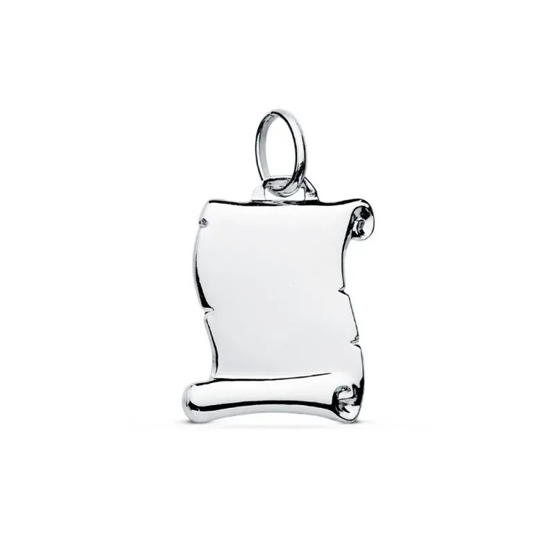 Colgante oro blanco 9k pergamino 19mm. detalles bordes