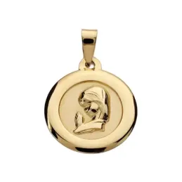 Medalla oro 9k Virgen Niña 18mm. lisa redonda cerco liso