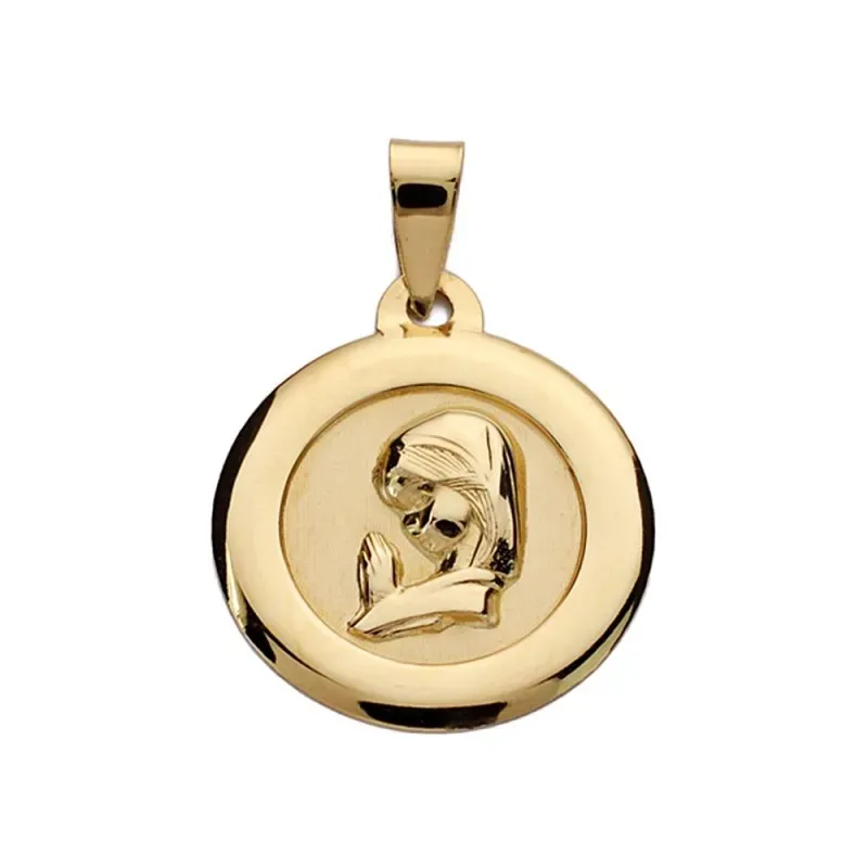 Medalla oro 9k Virgen Niña 18mm. lisa redonda cerco liso