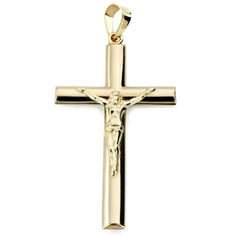 Colgante oro 9k cruz 34mm. palo oval lisa crucifijo con cristo