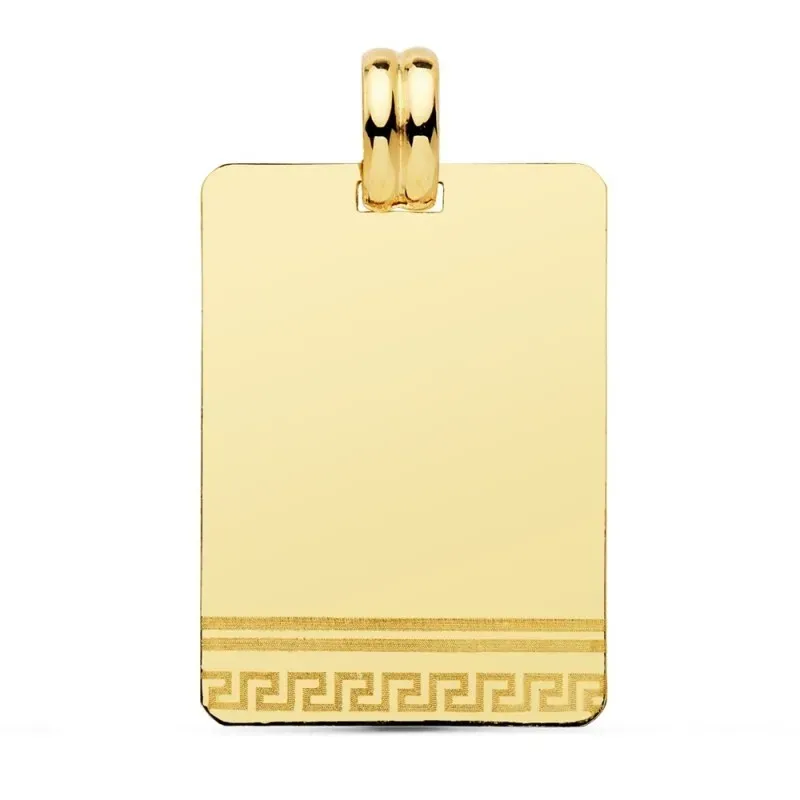 Colgante oro 9k chapa 28mm. lisa rectangular detalle banda forma greca