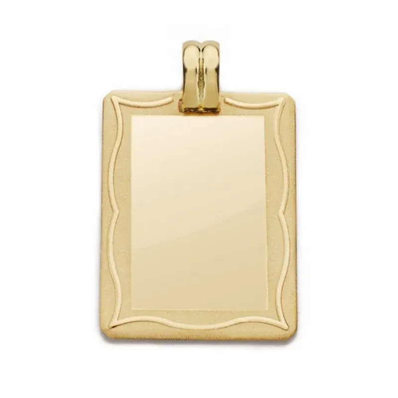 Colgante oro 9k chapa 28mm. rectangular lisa cerco marco detalles