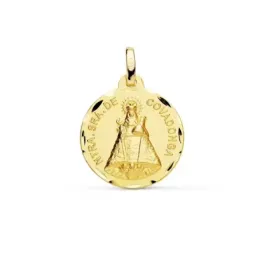 Medalla oro 9k Virgen de Covadonga 18mm. redonda lisa borde tallado