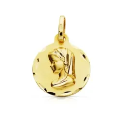 Medalla oro 9k Virgen Niña 18mm. redonda lisa borde tallado