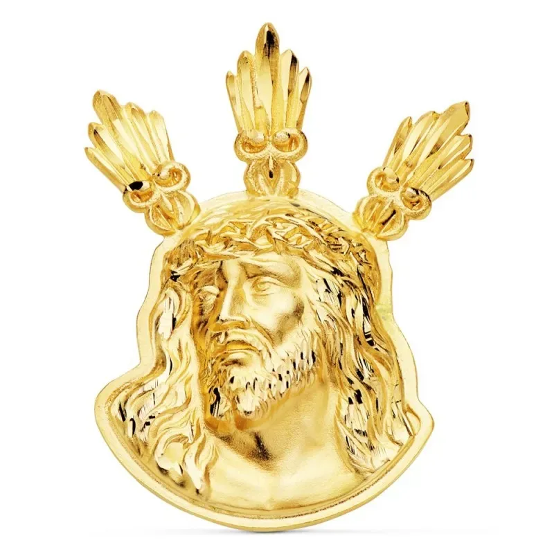Colgante oro 18k 38mm. cabeza rostro de Cristo Potencias detalles tallados
