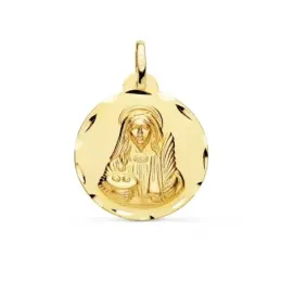 Medalla oro 18k Santa Lucía 22mm. redonda borde tallado