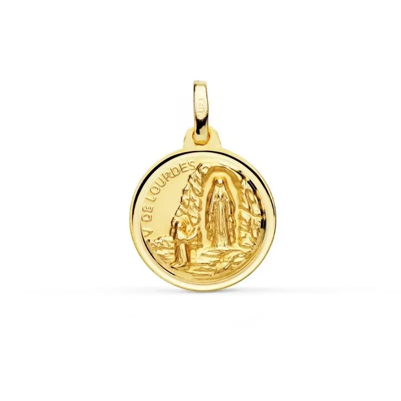 Medalla oro 18k Santa Lucía 16mm. redonda lisa cerco bisel