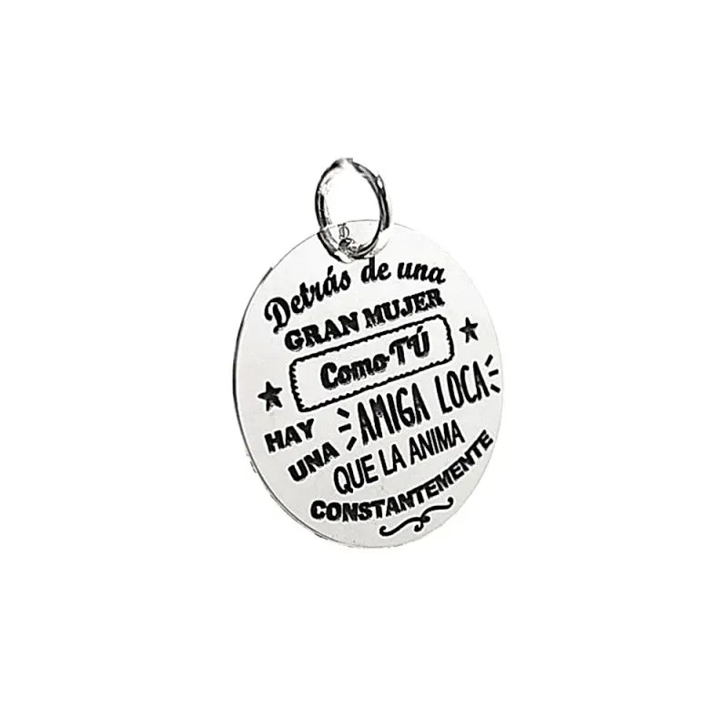 Colgante plata Ley 925m chapa 24mm. lisa redonda mensaje amiga dedicatoria