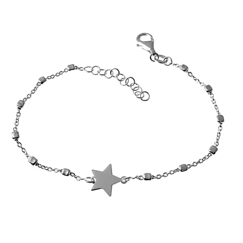 Pulsera plata Ley 925m cadena 16cm alterna eslabones cuadrados centro estrella lisa cierre mosquetón