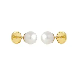 Pendientes Oro Amarillo 18k modelo Aretes de Bebé ( 2 Perlas Cultivadas) Medida: 5mm.
