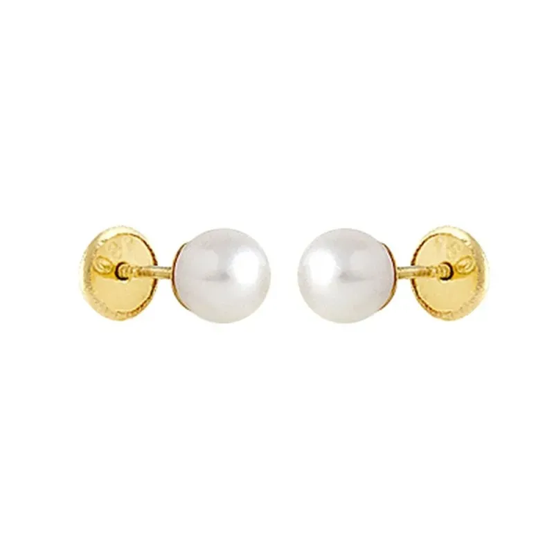 Pendientes Oro Amarillo 18k modelo Aretes de Bebé ( 2 Perlas Cultivadas) Medida: 5mm.
