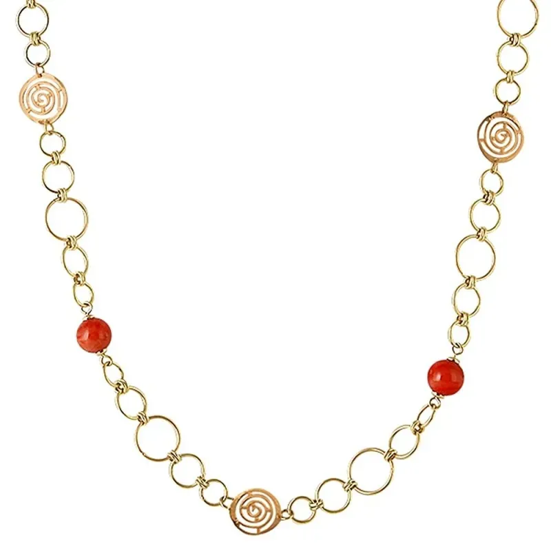 Collar Oro Amarillo Oro Rosa 18k modelo Coral (5 corales japoneses 10-11mm) Medida:70cm.