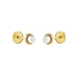 Pendientes Oro Amarillo 18k modelo Aretes de Bebé (2 Perlas Cultivadas de 3mm.) Medida: 4,5mm.
