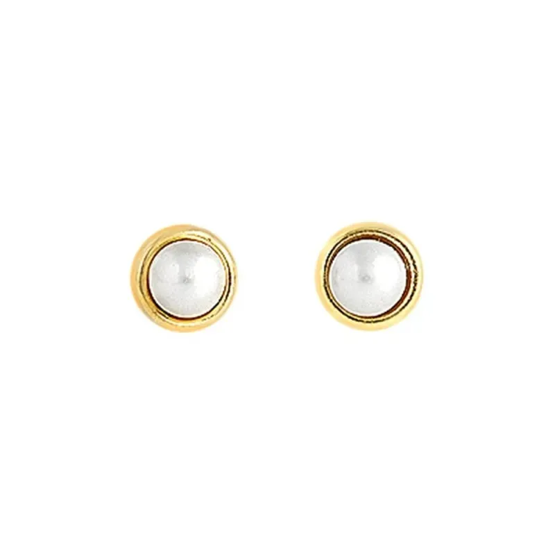 Pendientes Oro Amarillo 18k modelo Aretes de Bebé (2 Perlas Cultivadas de 4-4,5mm.) Medida: 5,5mm.