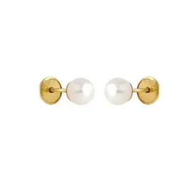 Pendientes Oro Amarillo 18k modelo Aretes de Bebé (2 Perlas Cultivadas) Medida: 4mm.