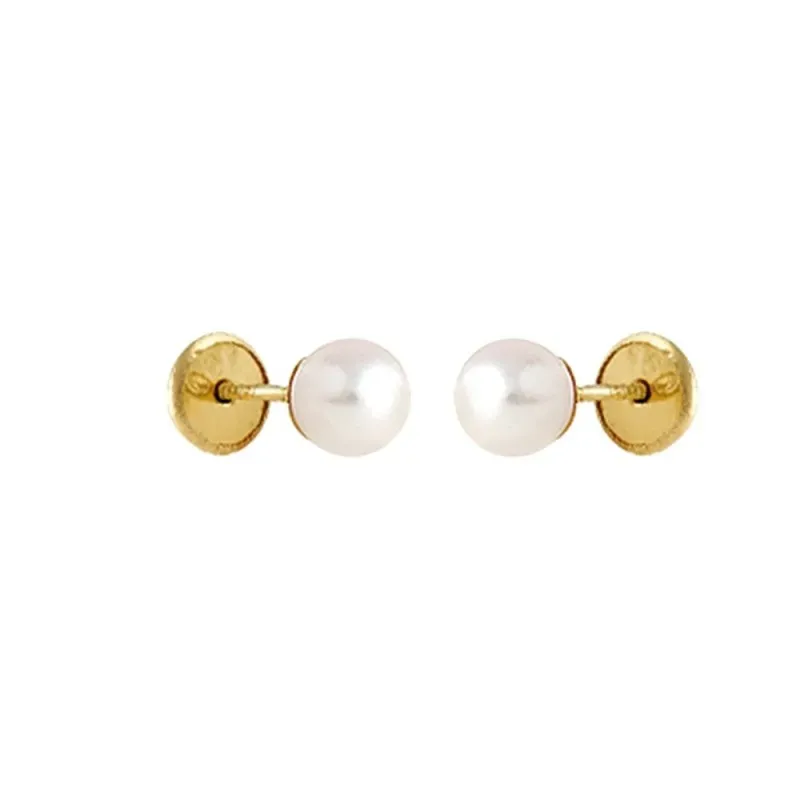 Pendientes Oro Amarillo 18k modelo Aretes de Bebé (2 Perlas Cultivadas) Medida: 4mm.