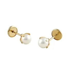 Pendientes Oro Amarillo 18k modelo Aretes de Bebé (2 Perlas Cultivadas) Medida: 4mm.