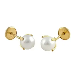 Pendientes Oro Amarillo 18k modelo Aretes de Bebé (2 Perlas Cultivadas 5mm.) Medida: 5mm.