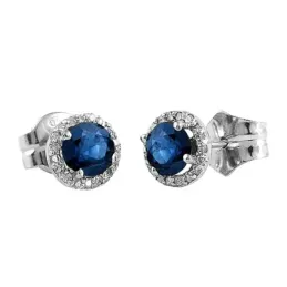 Pendientes Oro Blanco 18k modelo Buganvilla (36 diamantes 1,00mm 0,20cts) (2 zafiros 5,00mm 1,22cts)