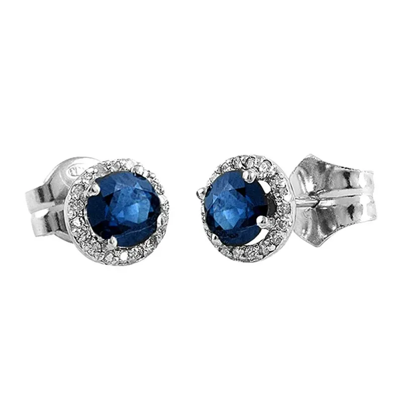 Pendientes Oro Blanco 18k modelo Buganvilla (36 diamantes 1,00mm 0,20cts) (2 zafiros 5,00mm 1,22cts)