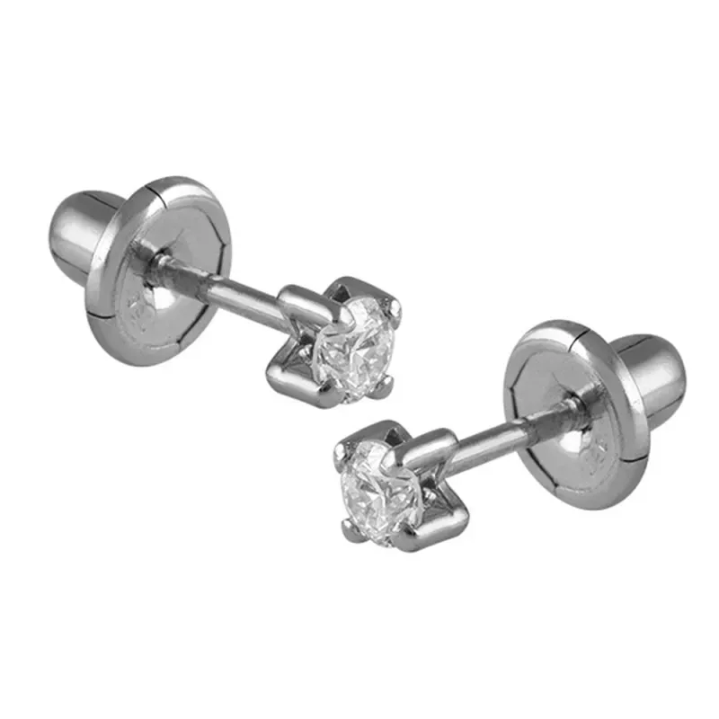 Pendientes Oro Blanco 18k modelo Garritas (2 Diamantes 2mm. 0,08cts) Tuerca automática reforzada.