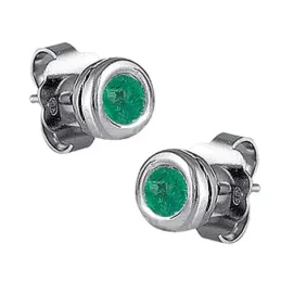 Pendientes Oro Blanco 18k modelo Atenas (2 Esmeraldas recristalizadas 5mm. 0,88cts) Medida: 9,30mm.